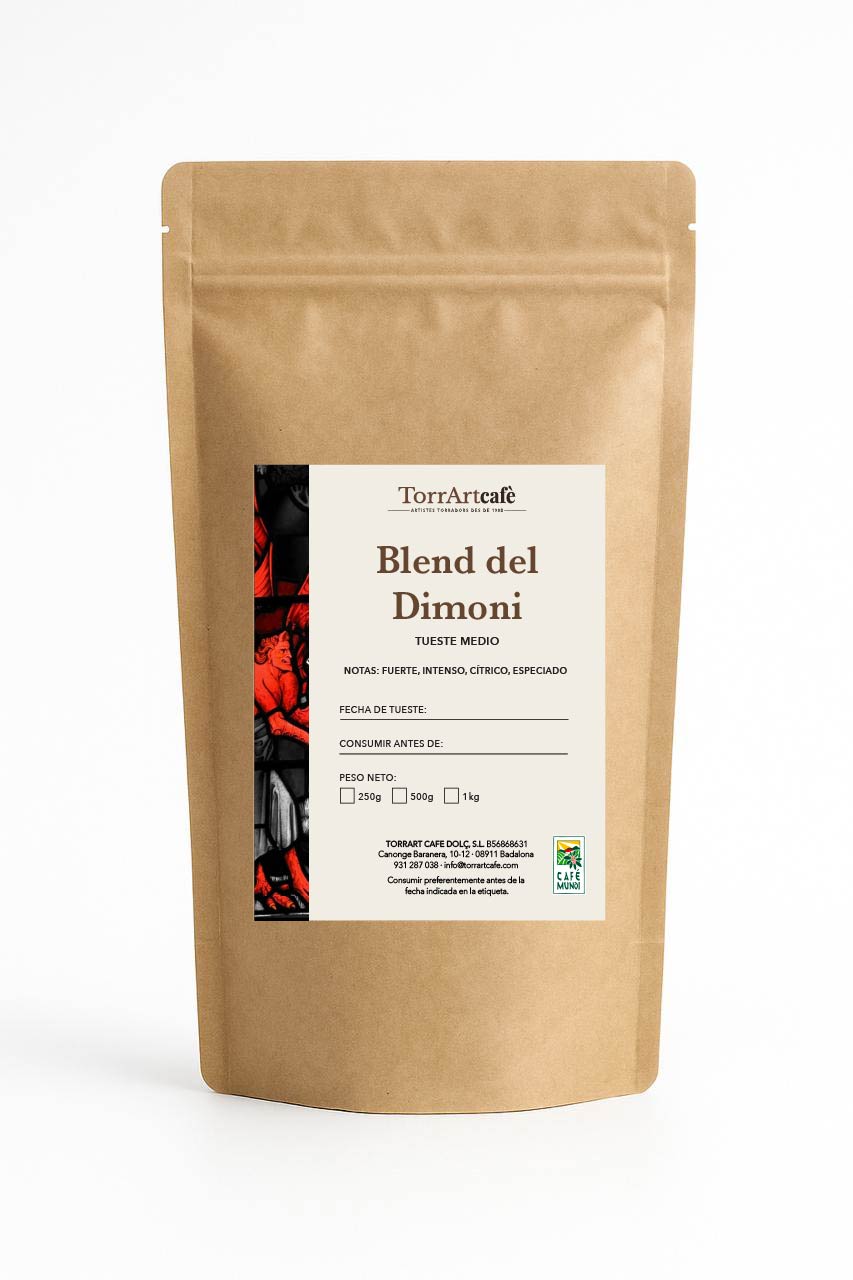 Café selecto y tueste de autor Blend del Dimoni de TorrArtcafè, elaborado con granos de Kenia, Costa Rica e India. De sabor intenso, con notas cítricas y especiadas.