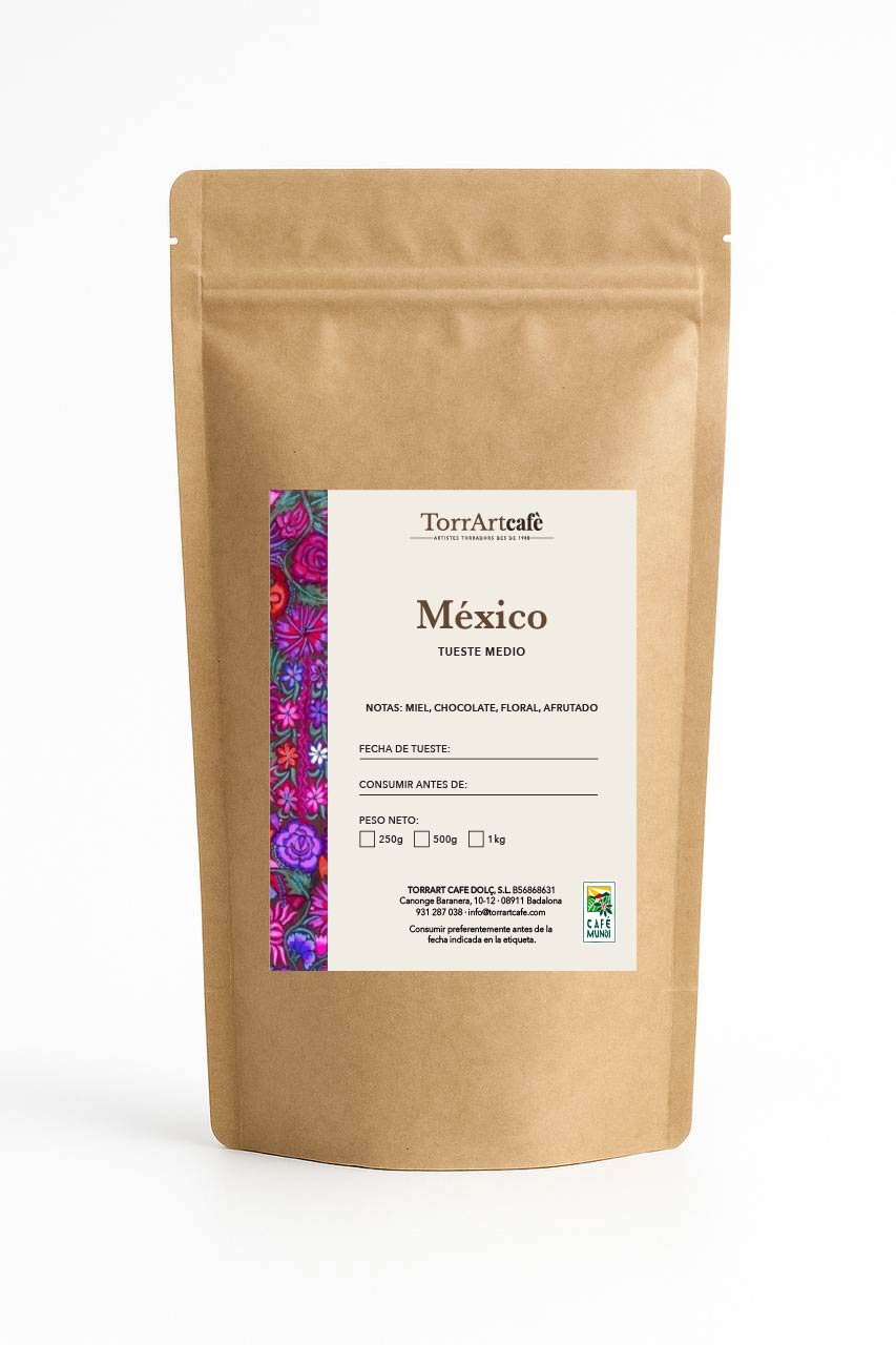 Café selecto México de TorrArtcafè, con notas de miel, chocolate, flores y frutas. De sabor dulce y equilibrado, tueste de autor y empaque artesanal que refleja la esencia colorida de México.